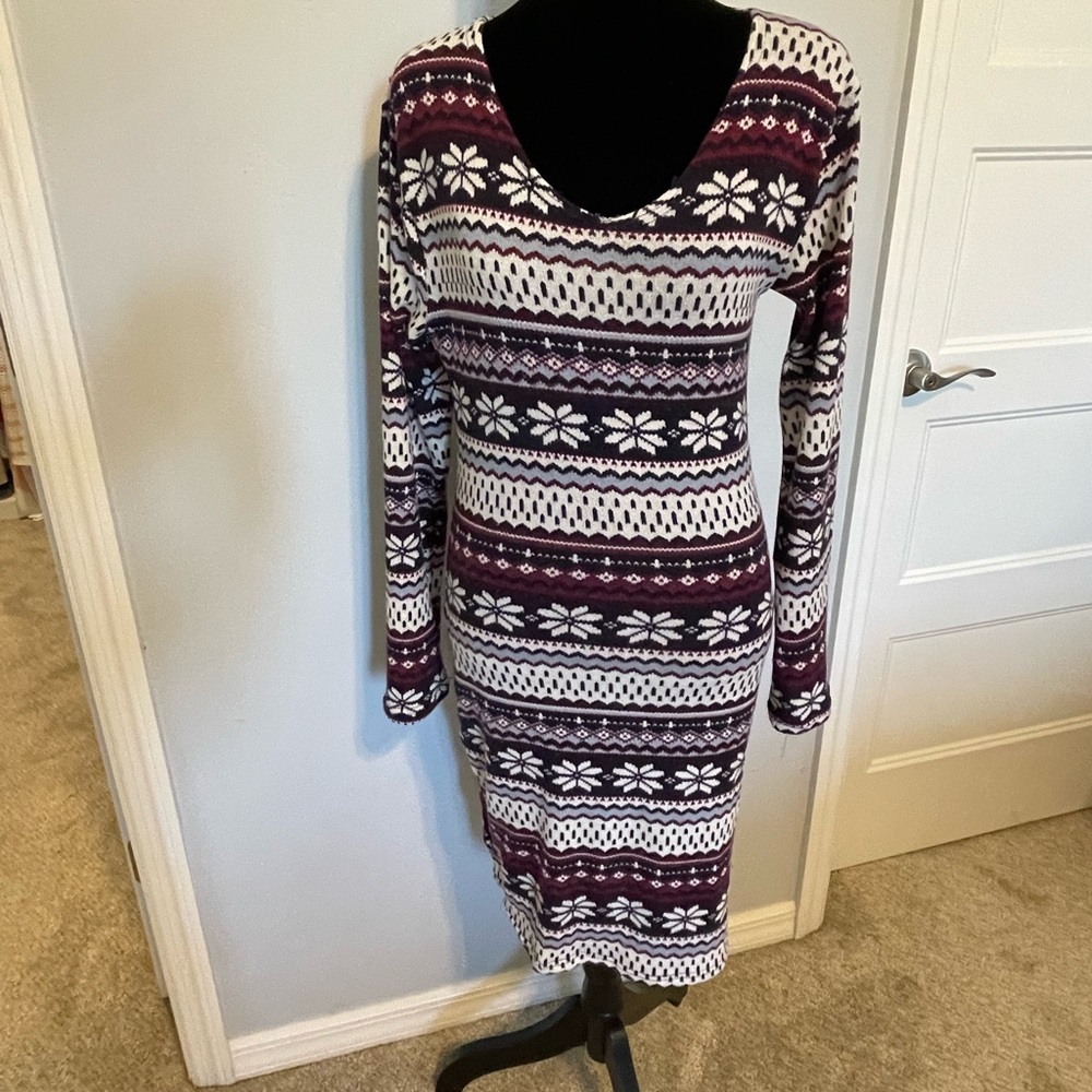 Fun sweater dress.  Warm and cozy for those winter days ahead.